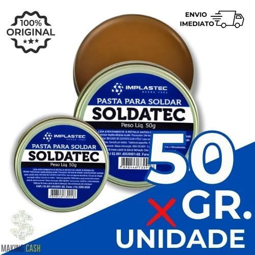 Fluxo de Solda Pastoso Soldatec Lata com 50gr de Pasta para Soldar Estanho em Eletrônica - Implastec