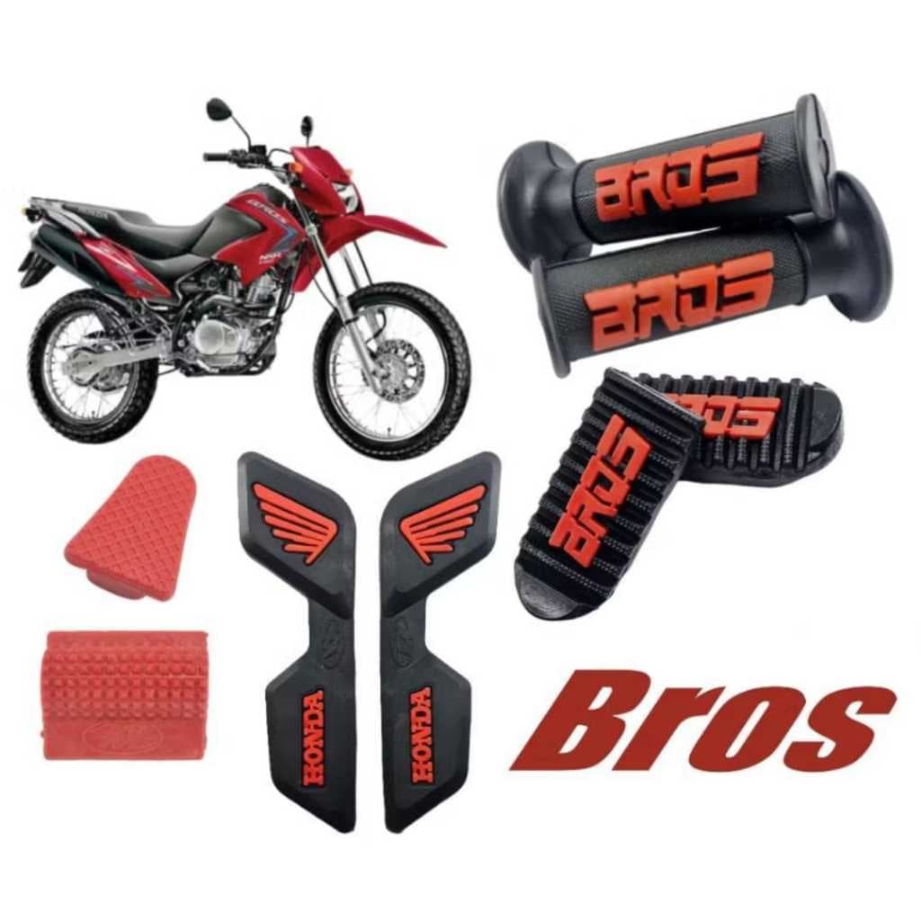 Kit Manopla+Borracha do Estribo+prot de tenis+prot pedal freio+bor. bagageiro bros 125 150 160