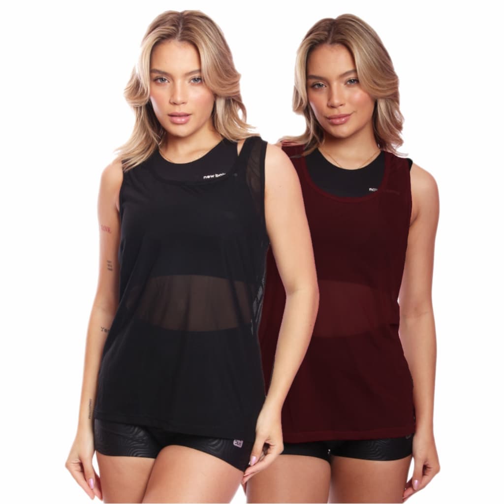 Kit 2 Regatas Tule Transparente Treino Academia Fitness Casual