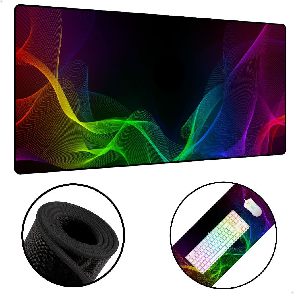 Mouse pad Gamer Razer Várias Estampas Grande Speed Profissional 80x30 Cm Desktop ASUS COD Preto