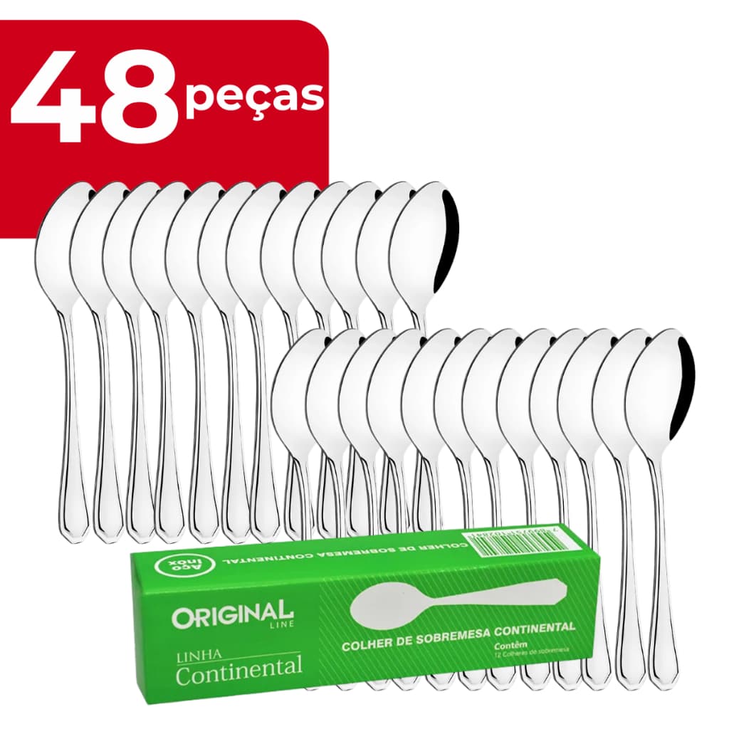 Kit 48 Colheres De Sobremesa Inox Continental Original Line Restaurante Lanchonete Bar