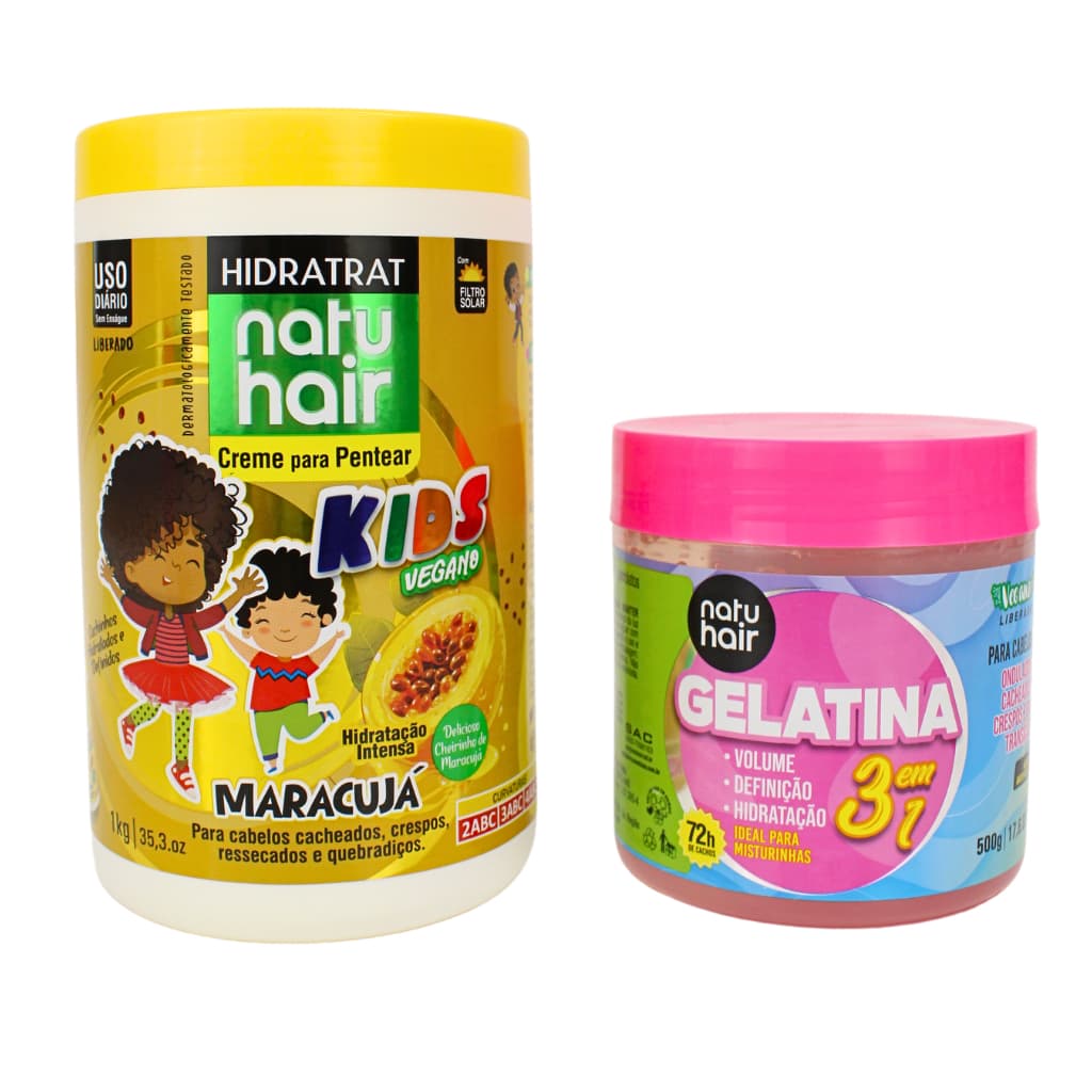 Kit Creme para Pentear Kids Maracujá + Gelatina modeladora de cachos 3 em 1 500g
