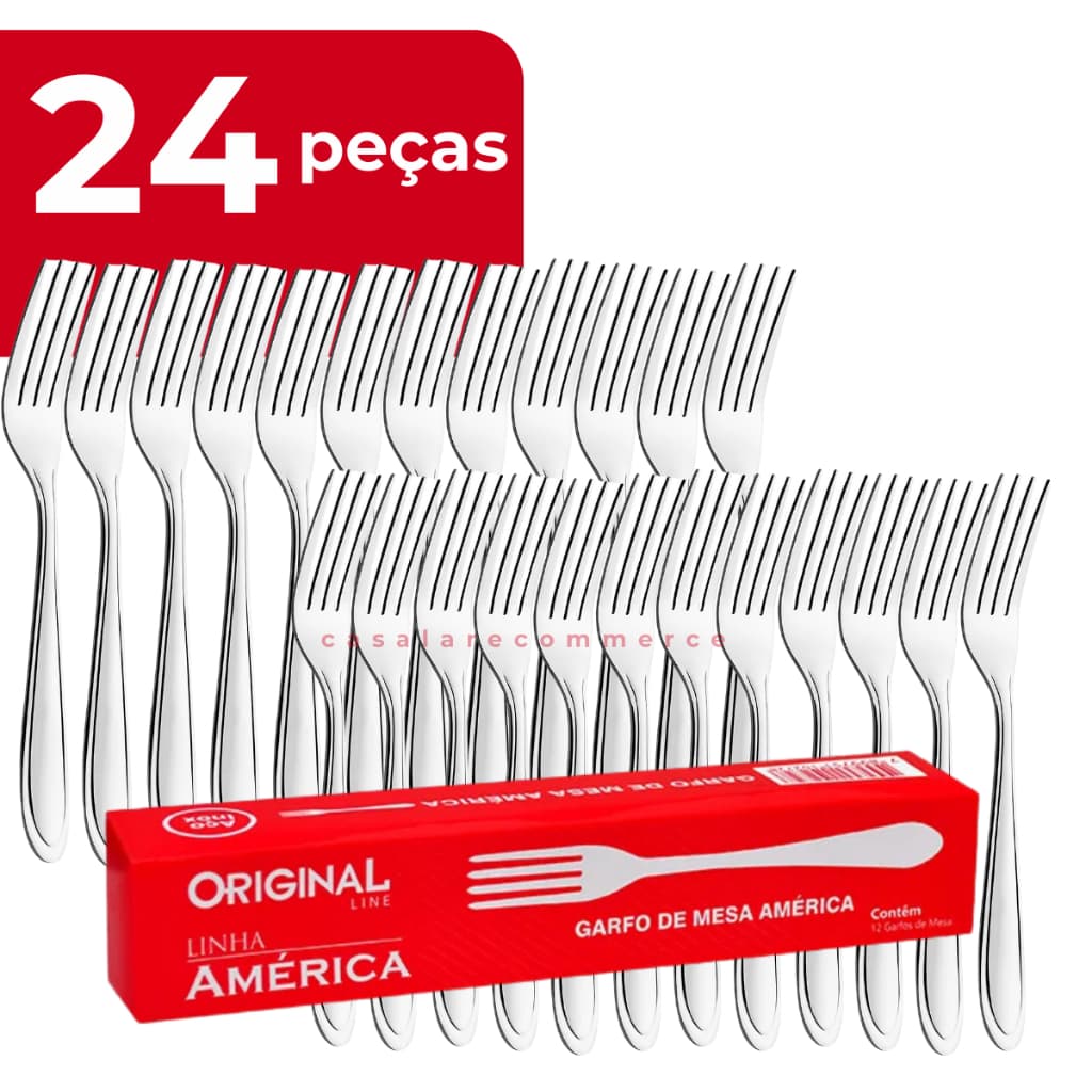 Kit 24 peças Garfo Inox de Mesa América Original Line Talheres Restaurante