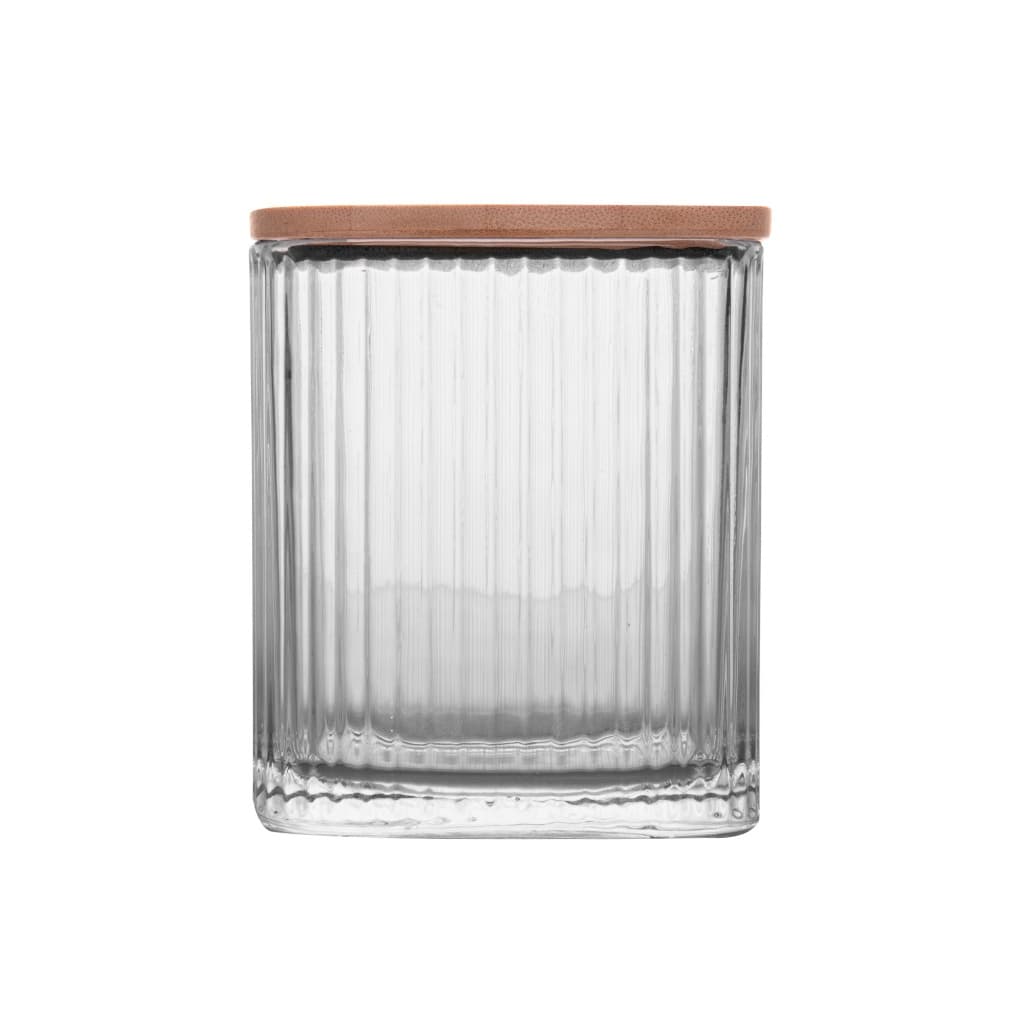 Porta Cotonete e Algodão de Vidro com Tampa de Bambu Lines 8cm x 8cm x 9,5cm - Lyor