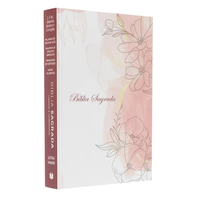 Bíblia Floral Rosa ARC Letra Maior Harpa e Corinhos Capa Flexível