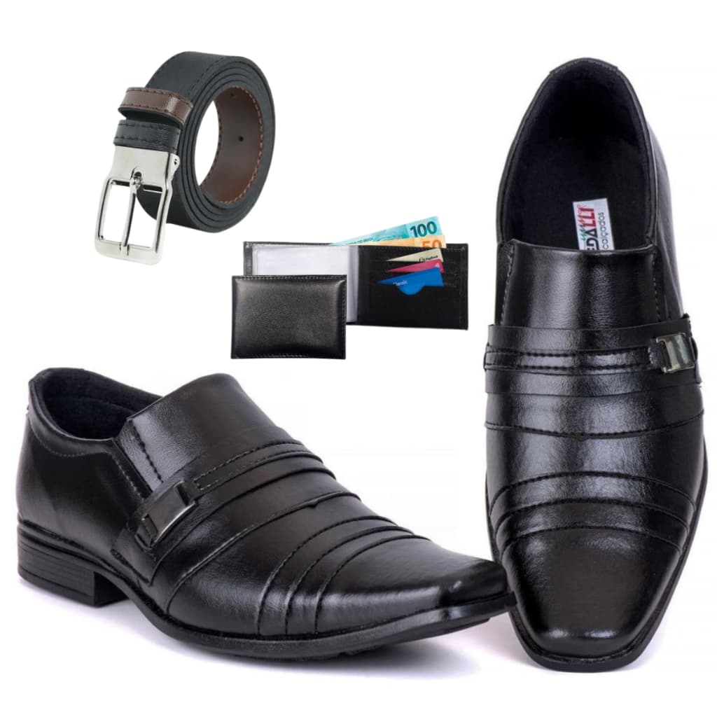 KIT SAPATO SOCIAL MASCULINO + CARTEIRA + CINTO DUPLAFACE CONFORTÁVEL ESTILOSO ELEGANTE SAPATO