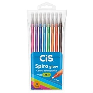 KIT 3 PACOTES CANETA ESFEROGRÁFICA SPIRO GLOW 0,7MM COM 8 CORES - CIS