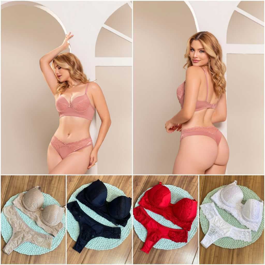 Kit 05 Sutiã C Bojo Alça Reforçada Microfibra Confortável Rendas Calcinha Fio Duplo P,M,G,GG Sensual