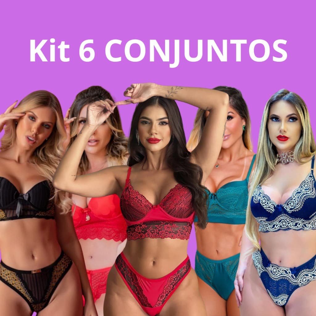 Kit 06 Sutiã C Bojo Alça Reforçada Microfibra Confortável Rendas Calcinha Coleçon P,M,G,GG Sensual