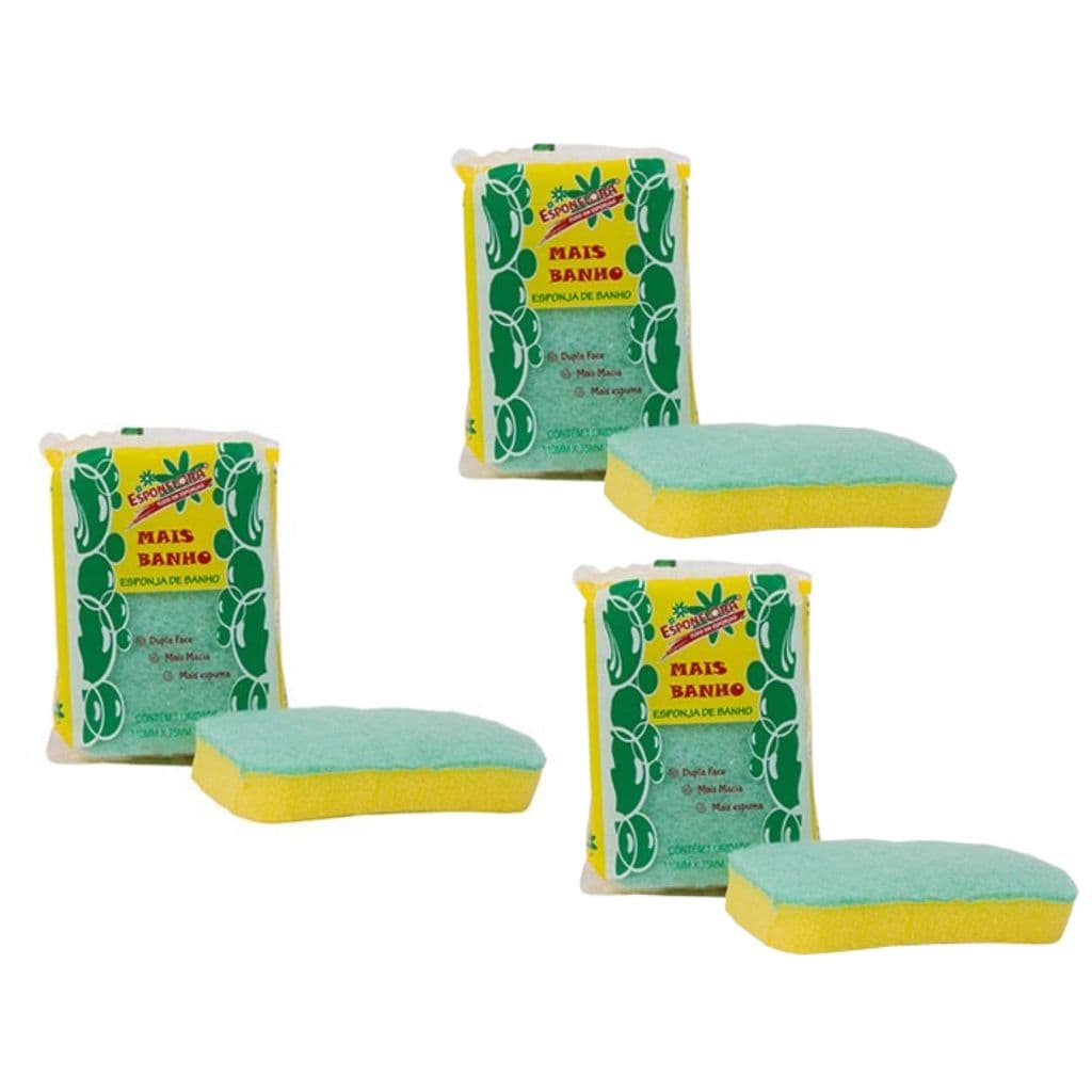 03 Esponja Para Banho Dupla Face Absorvente E Ultra Macia