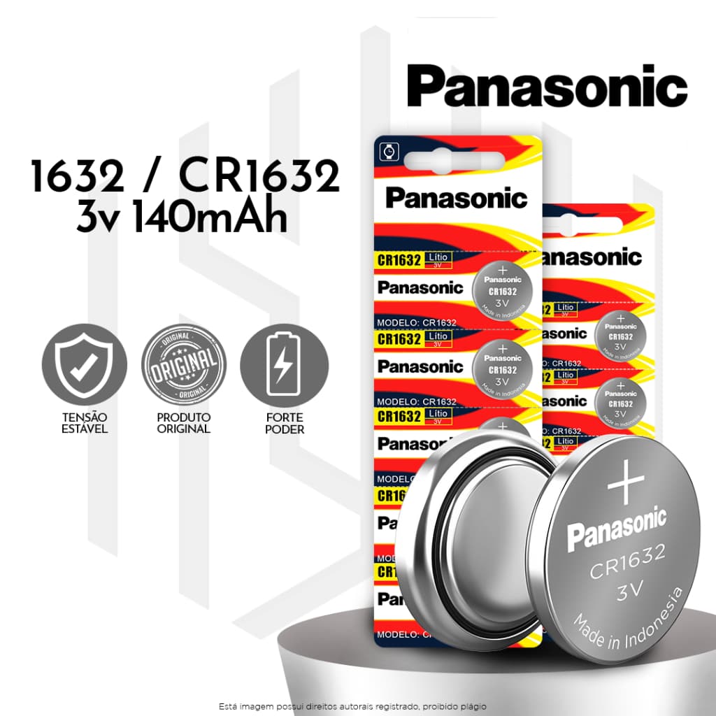 Bateria Pilha Panasonic CR1632 3V Pilha relógio Bateria controle remoto Pilha balança digital