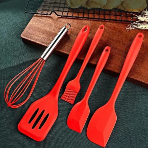 Kit 5 Utensílios De Silicone Cozinha Colher Espátulas  Escova