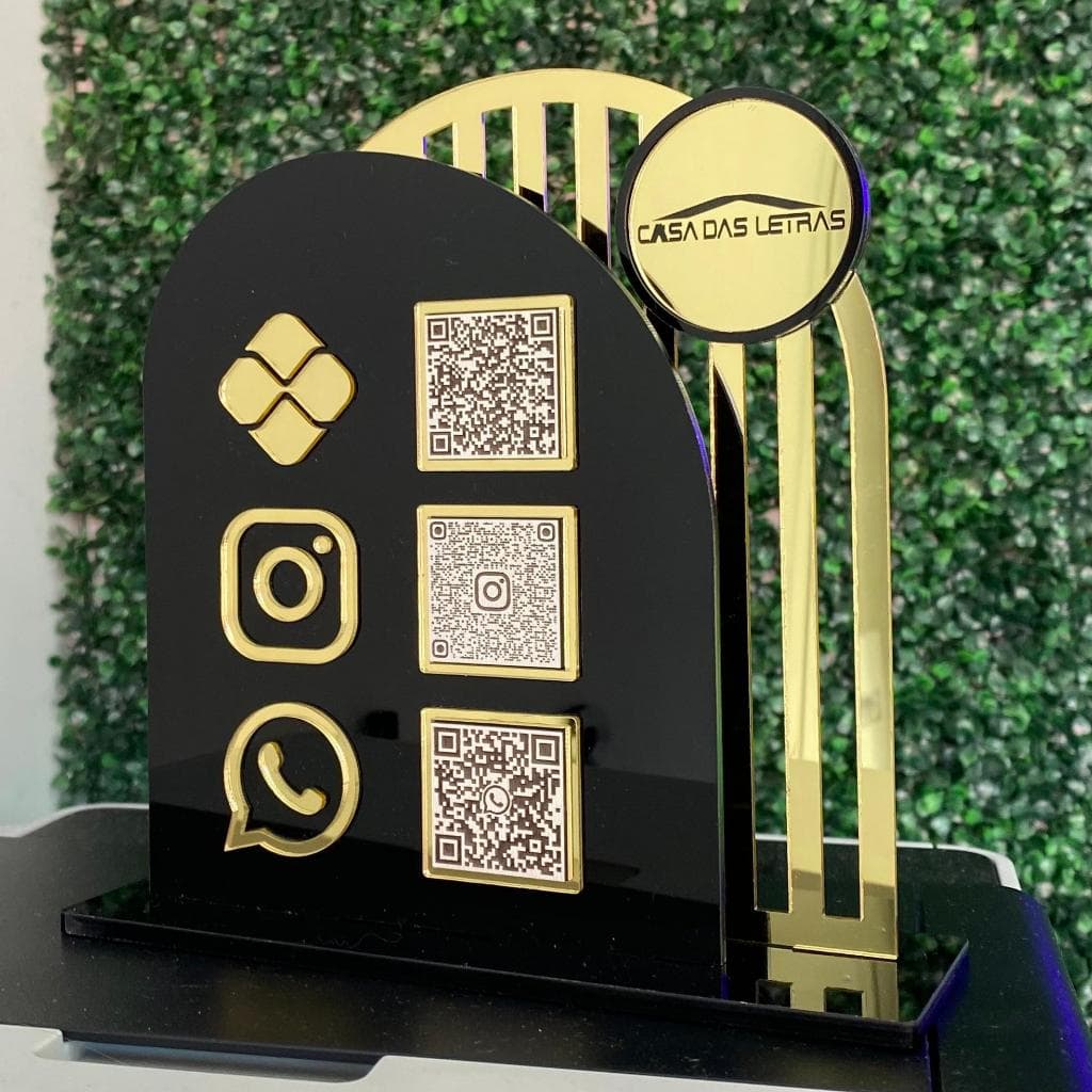 Placa QR Code Acrilico Moderno com Logotipo Personalizada