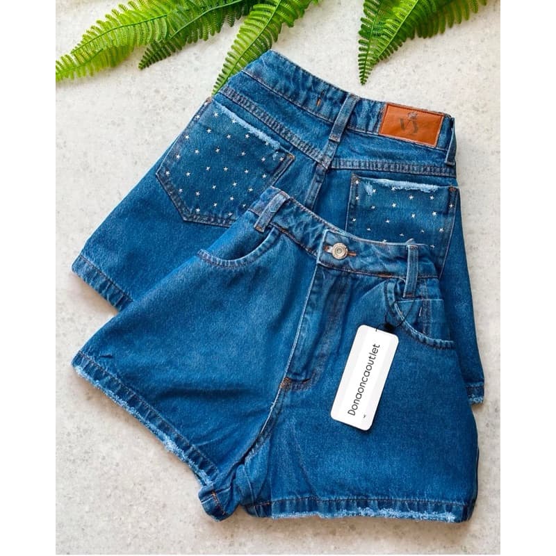 Short jeans feminino cintura alta barra virada
