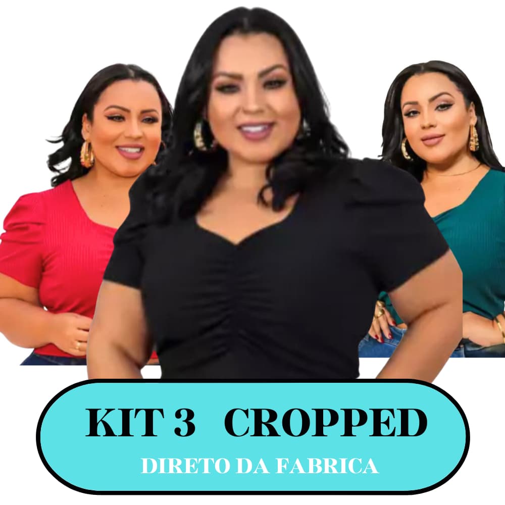 Kit 3 Blusinha Cropped Plus Size Manga Princesa Tendência Verão Super Confortável