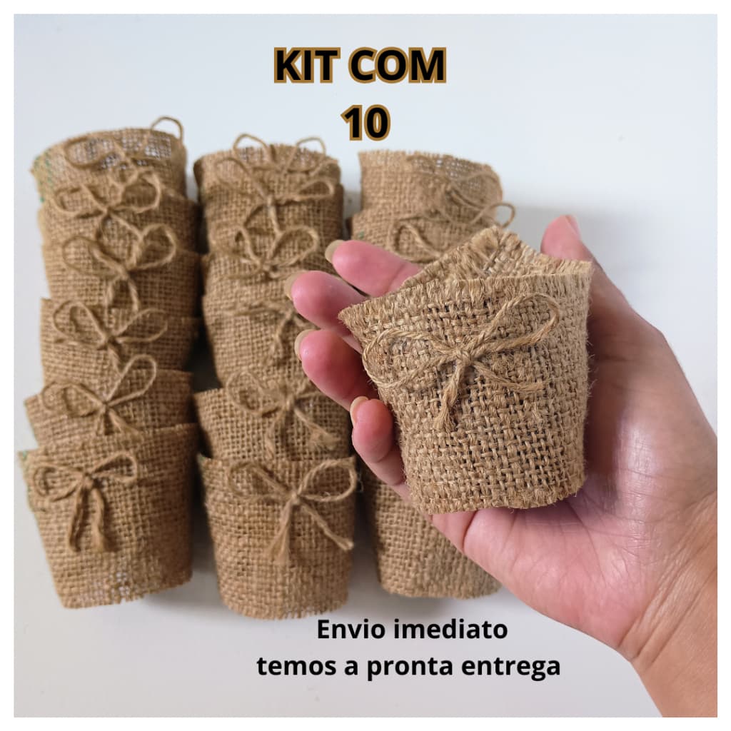 decoração rústica de juta para lembrancinha de suculentas e cactos Kit com 10 cachepô de juta para plantas pote 6