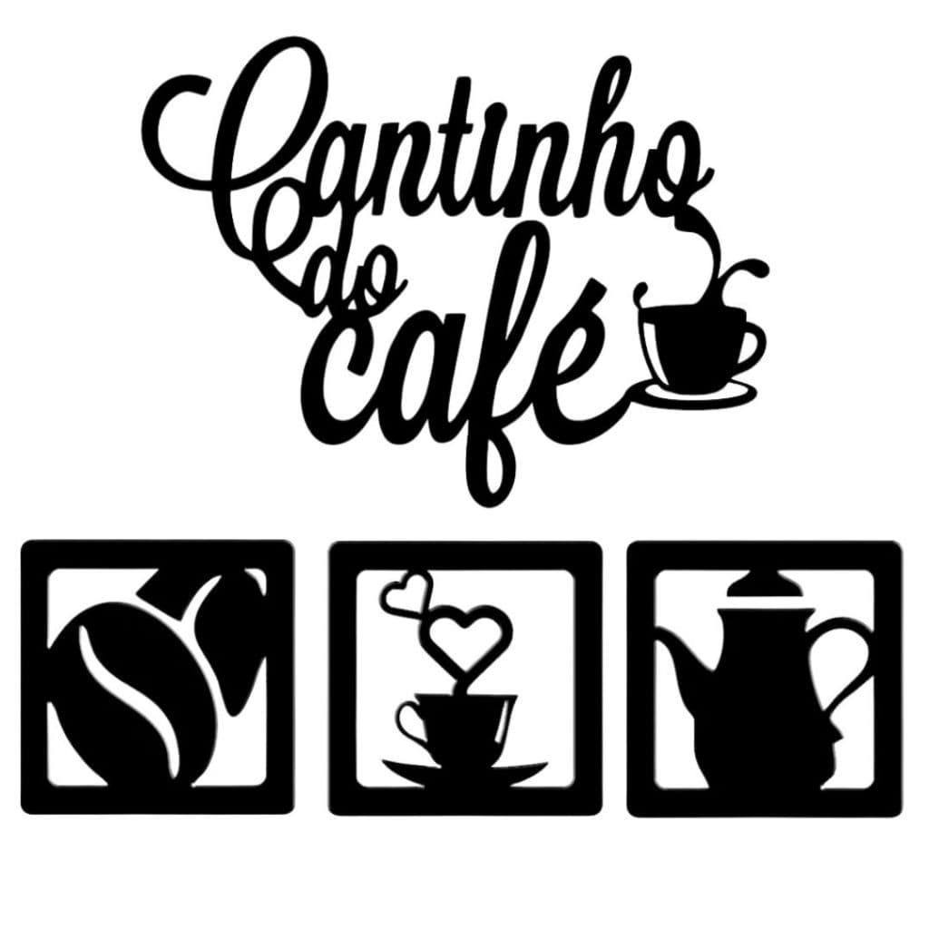 Kit Cantinho do Cafe 4 pçs Quadro enfeite Aplique Decoração para Cozinha Escritório Mdf + Dupla face