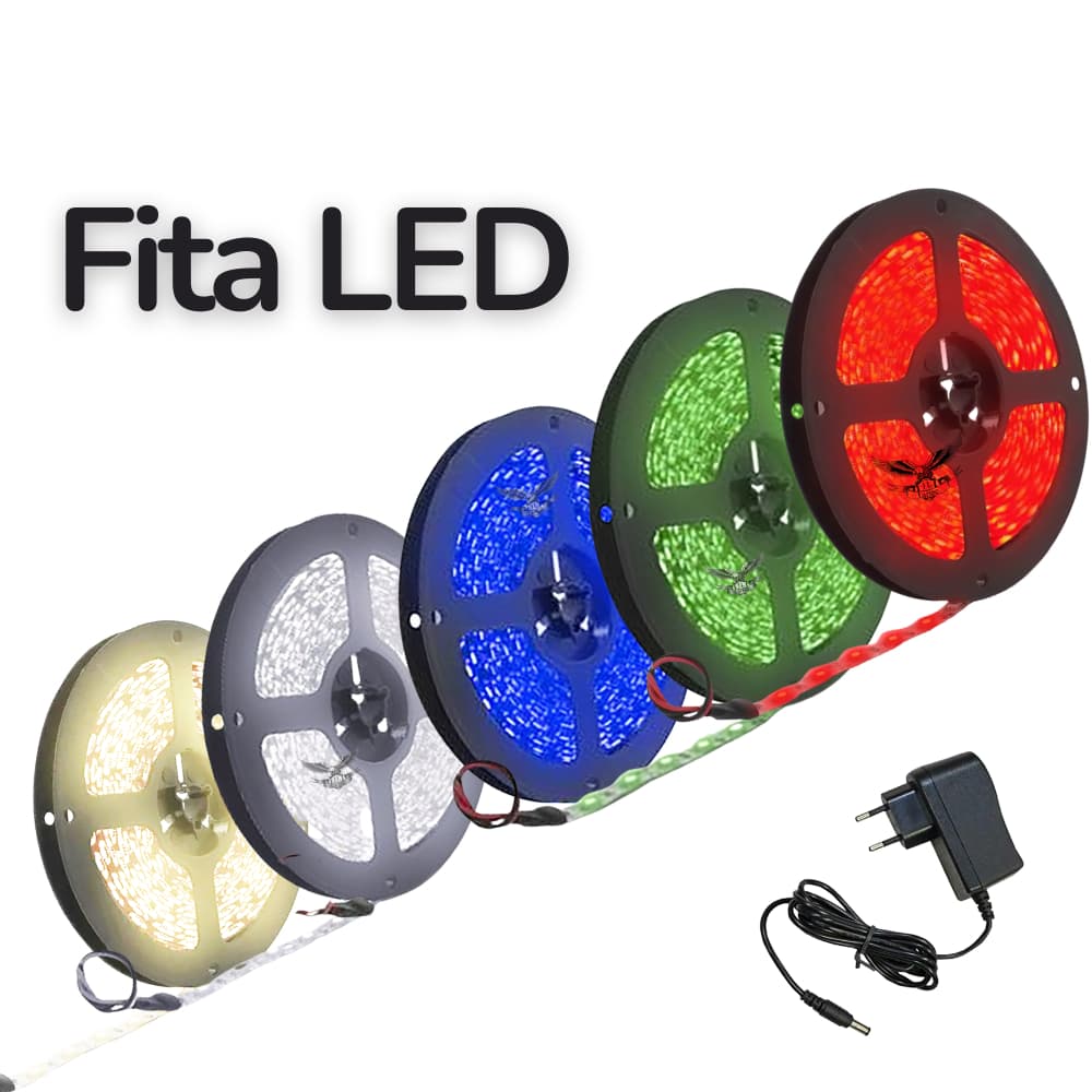 Fita Led Prova D'água Ip65 Siliconada Rolo Com 5 Metros + Fonte 110V/220V Bivolt