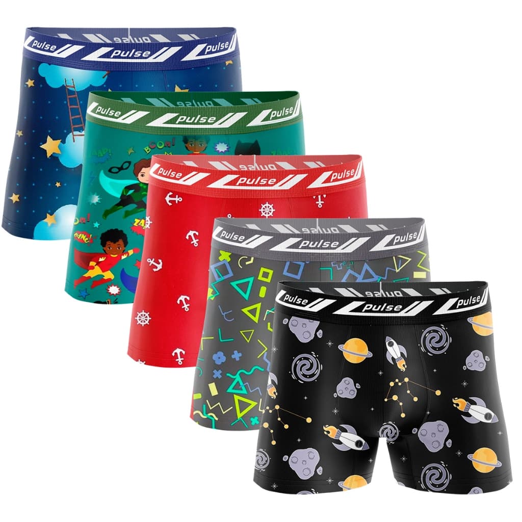 Kit 5 Cuecas Box  Boxer Infantil para criança Desenho Com Forro De Algodão