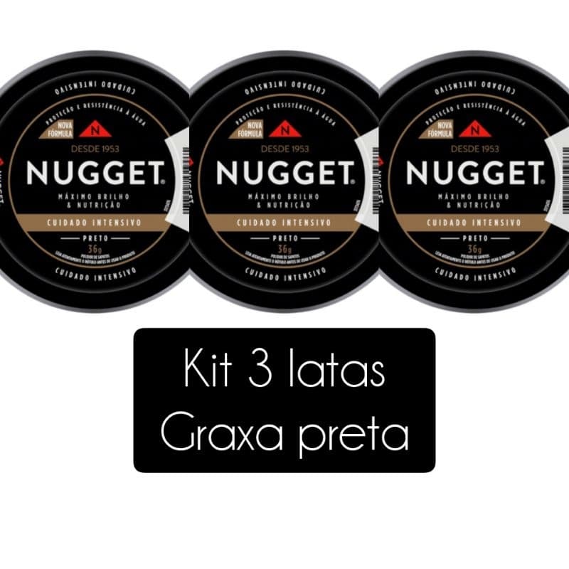 Kit com 3 Graxa para Sapato em Pasta Preta Nugget 36g cada