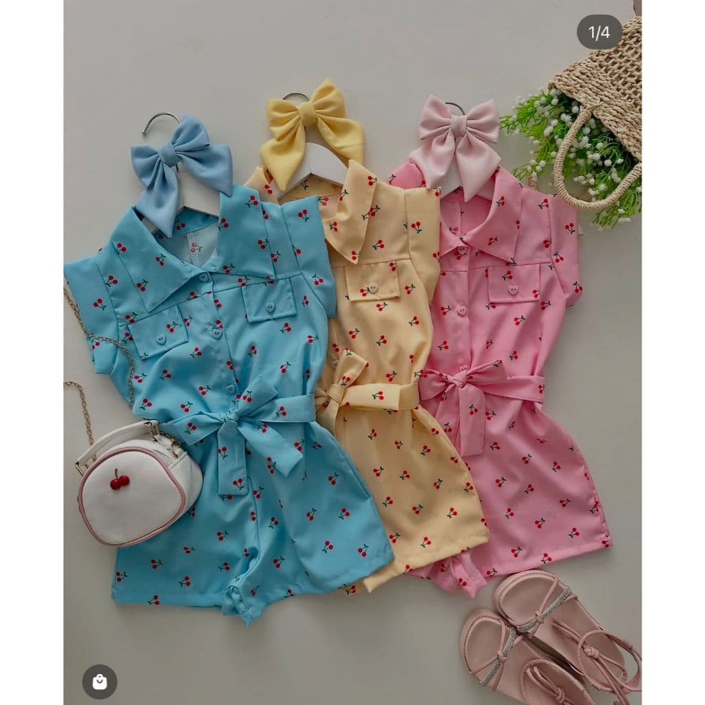 Macaquinho Infantil Cerejinhas Para Meninas