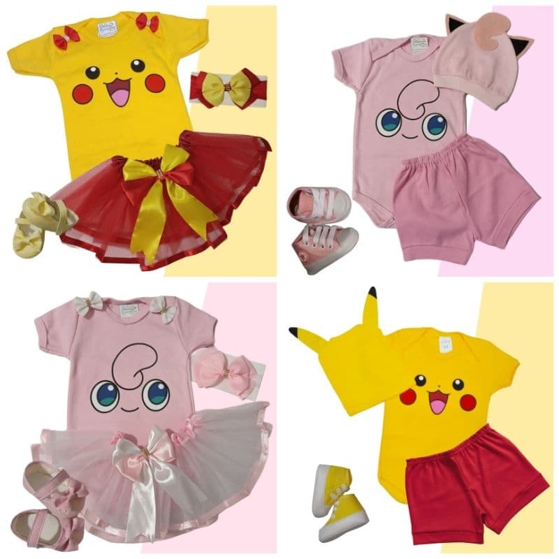 Body Temático Bebê Pikachu Pokémon Fantasia Mesversário Ítens Opcionais