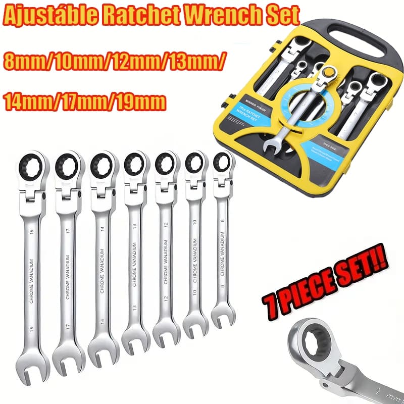 Kit 7 Peças Chave Ferramenta Combinada Catraca Boca Profissional