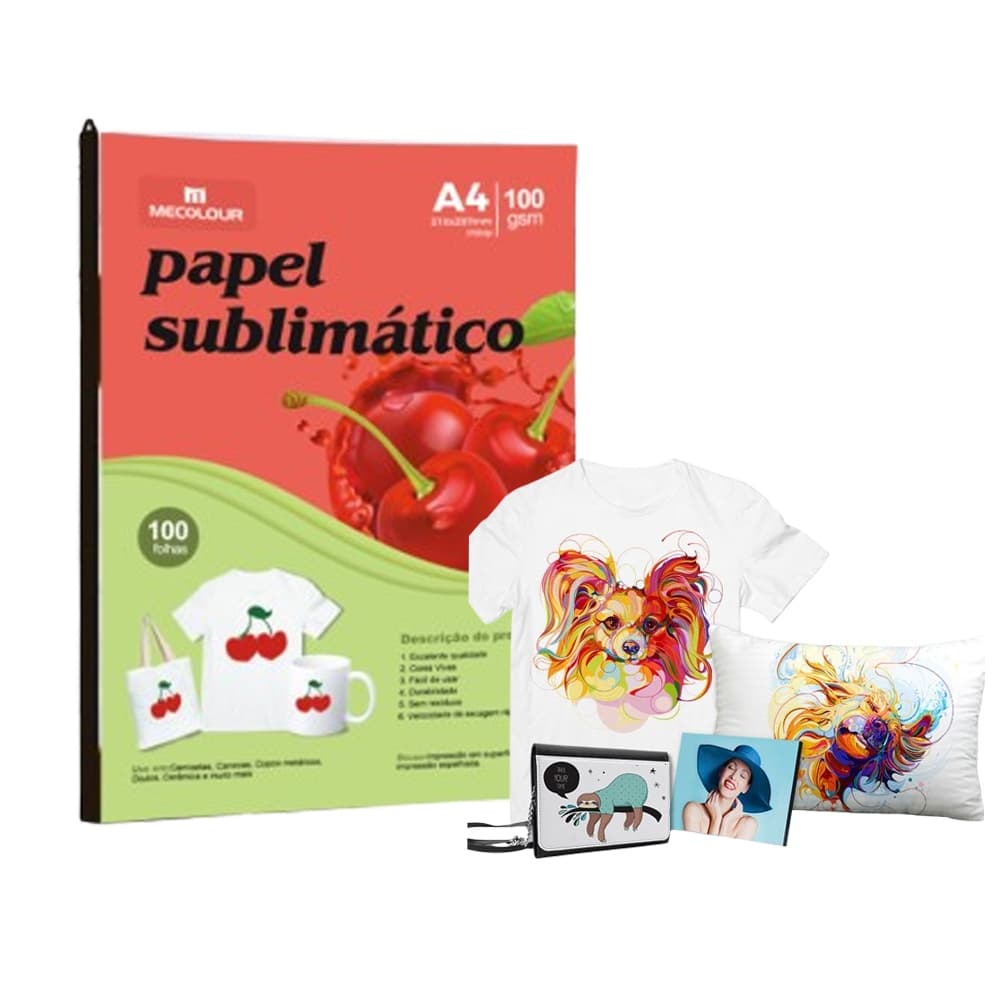 Papel de Transferência de Sublimação de Secagem Rápida 100gsm A4×100 /200 folhas Usando Tinta de Sublimação Mecolour