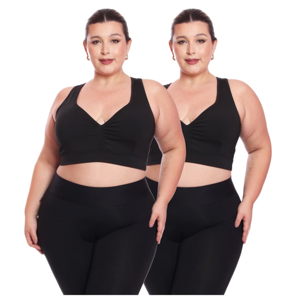 Kit 2 Top Fitness Plus Size Feminino Sem Bojo Academia Decote