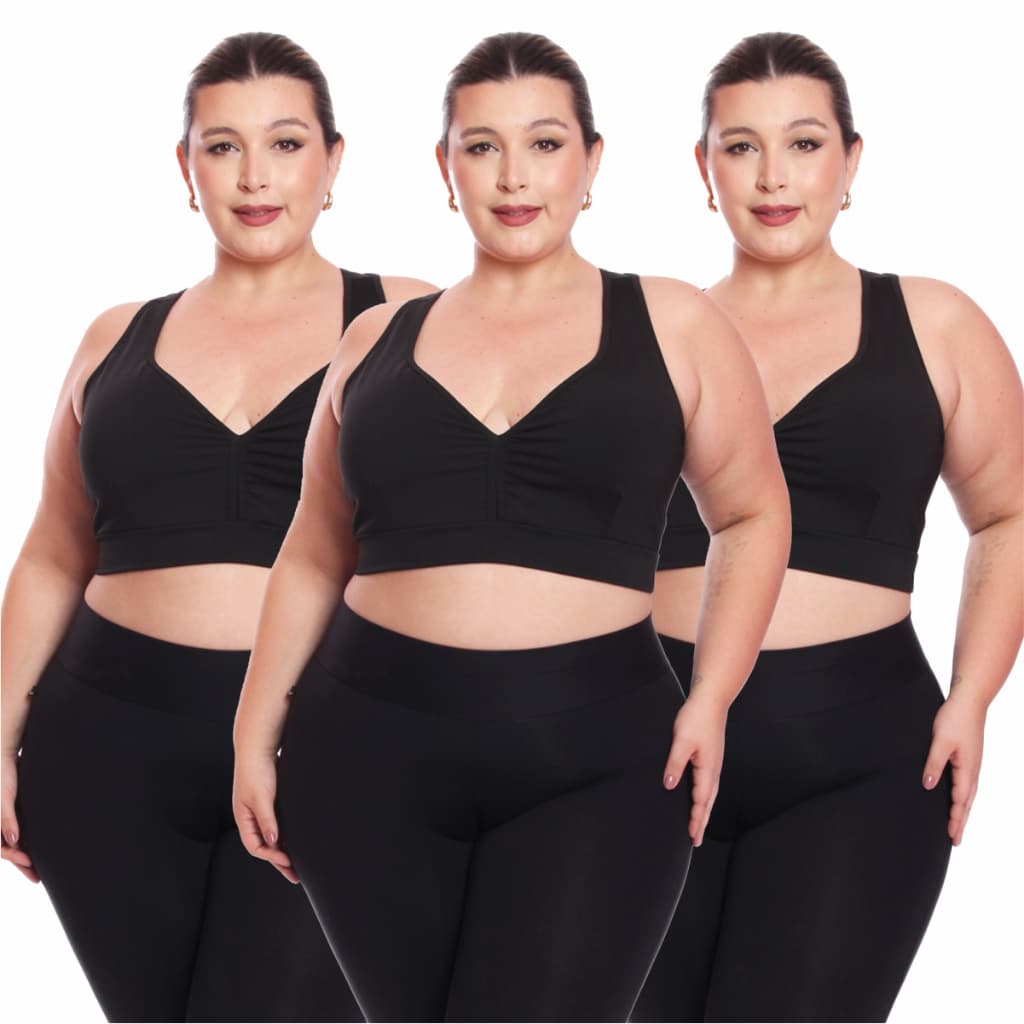 Kit 3 Top Fitness Plus Size Feminino Sem Bojo Academia Decote