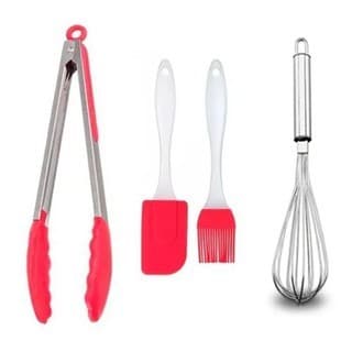 Jogo Utensílios De Cozinha  4 Peças de Silicone Espátula Pincel Pegador  Fue Batedor de Claras  Livre BPA(BisfenolA)