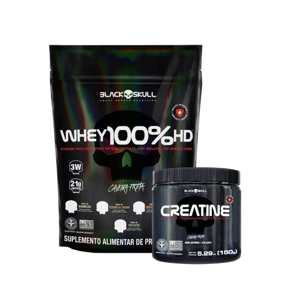 Whey 100% Puro 900g + Creatina 100% Pura 150g - Black Skull