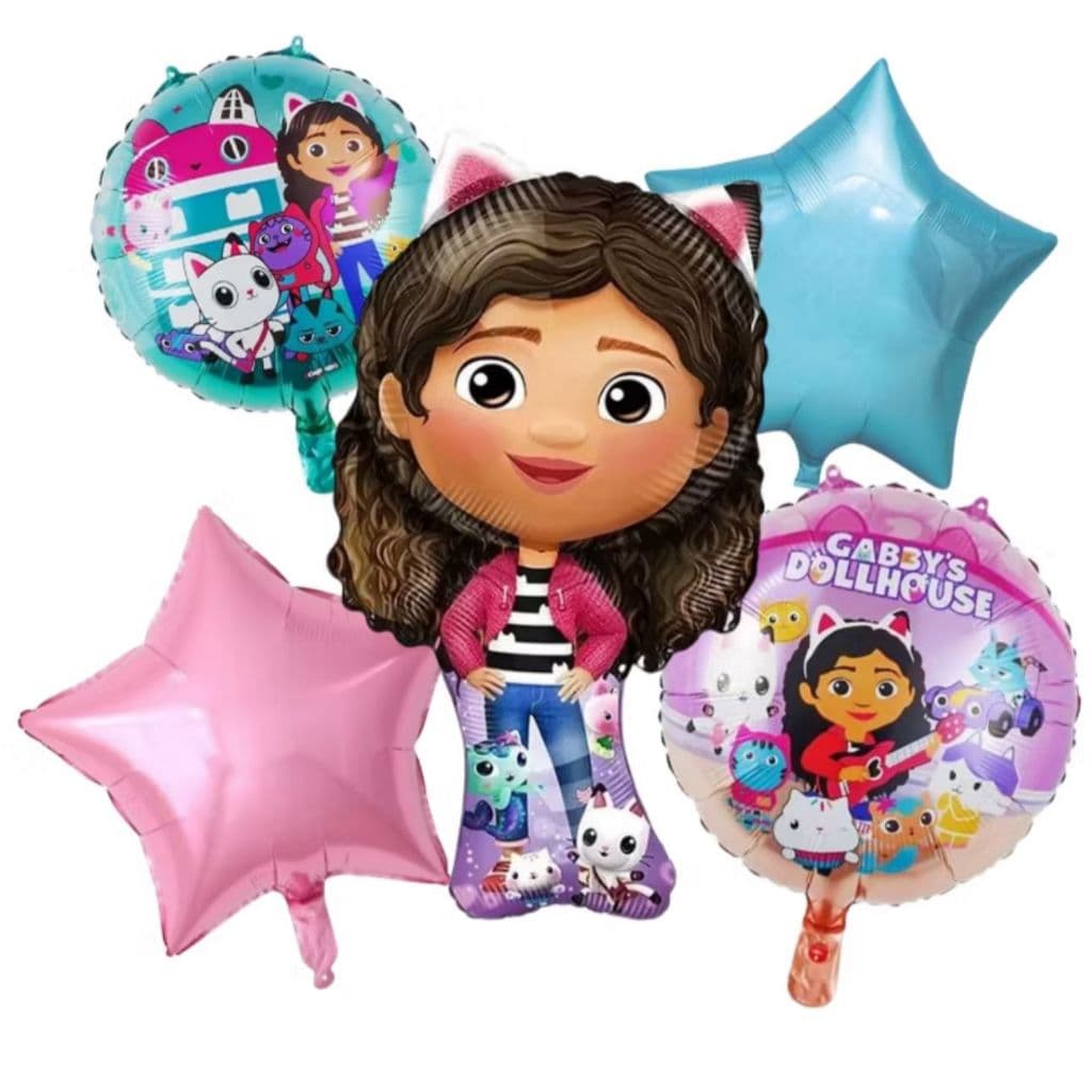 Kit 5 Peças- Balão Casa Mágica da Gabby 1CORPO GABBYS + 2 Balão Redondo+ 2 Estrela Metalizados