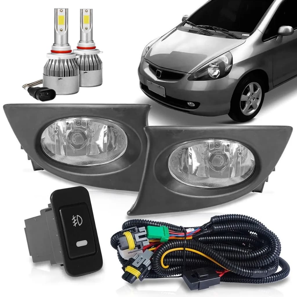 Kit Farol Milha Neblina Fit 2007 2008 Botão Modelo Original C/ Super Led