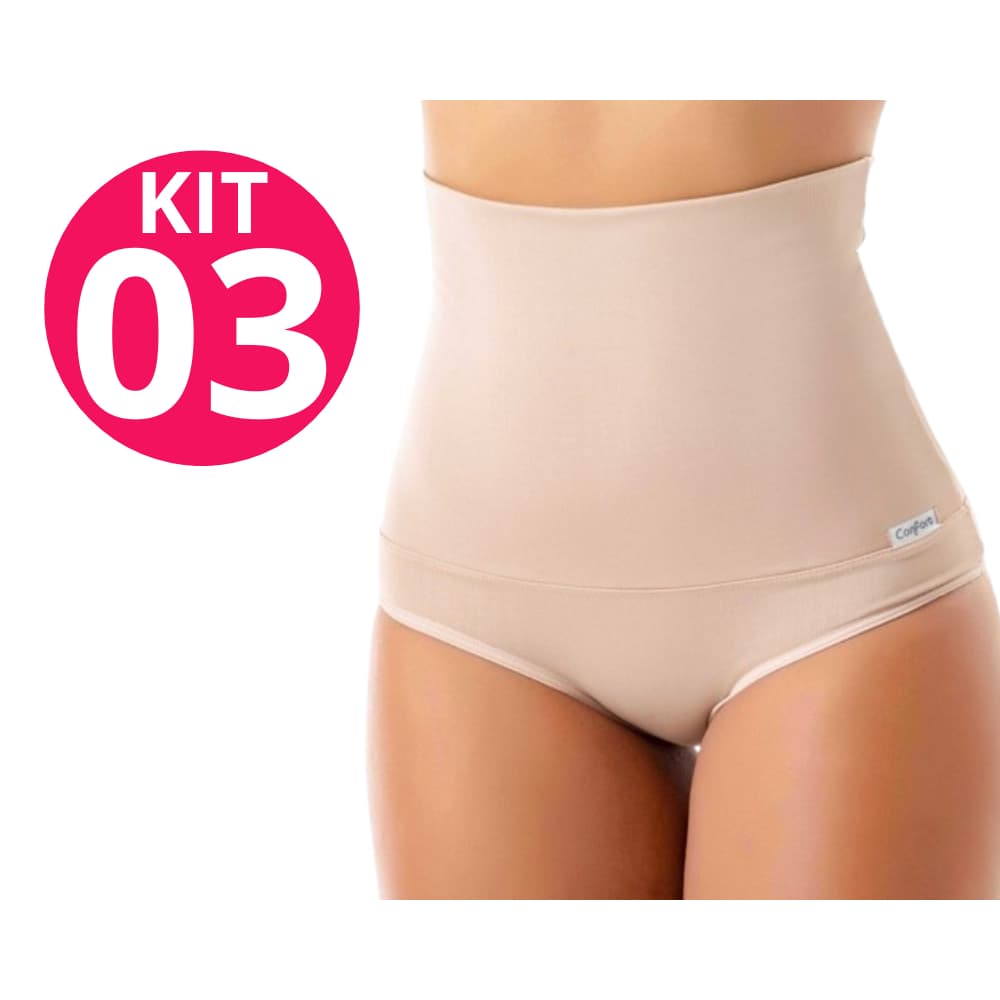 Calcinha Cinta Modeladora Kit 3 Feminina Cintura Alta Compressão Seca Barriga Cós Muito Alto 9.9