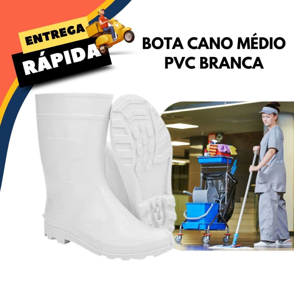 Bota de Proteção Branca Galocha PVC Para Ambientes Umidos Frigorifico Industria Cano Medio Marluvas