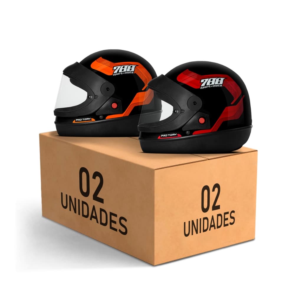 Kit Capacete Moto Masculino e Feminino Integral Pro Tork Sport Moto 788 Viseira Automática Laranja