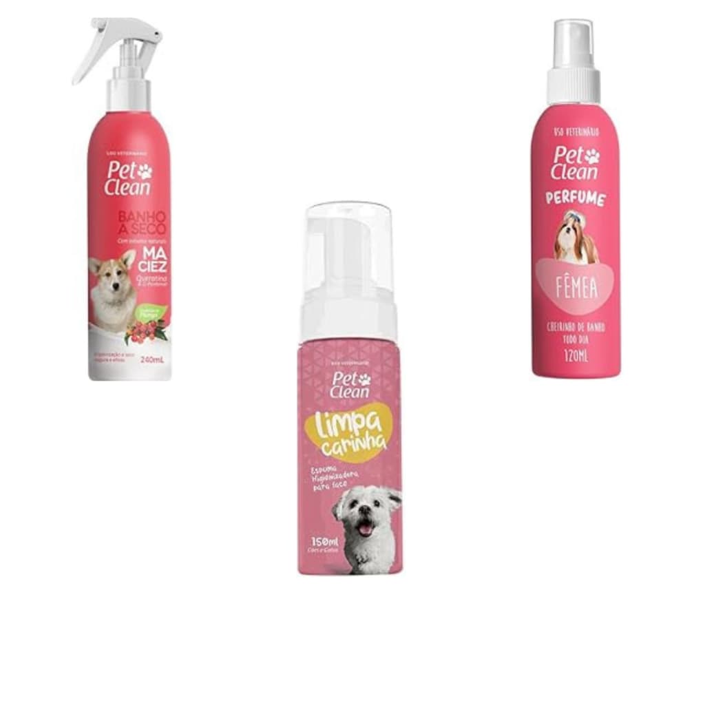 kit limpa carinha 150ml + banho seco 240ml + perfume 120ml