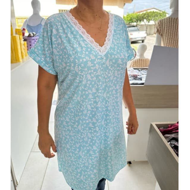 Camisola Vestido feminino senhora verão renda confortável botão