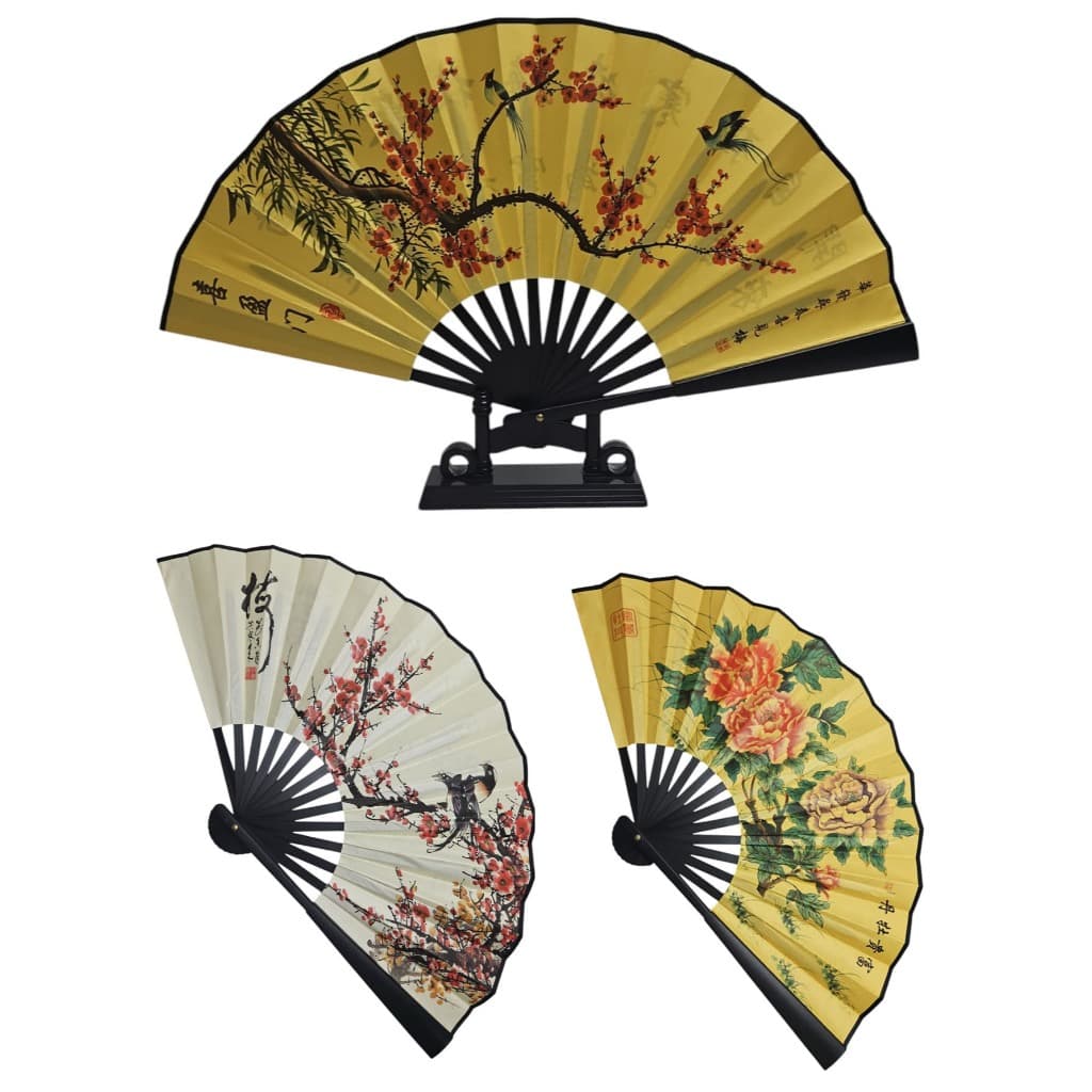 Leque De Tecido Estampado Oriental Aberto 47cm