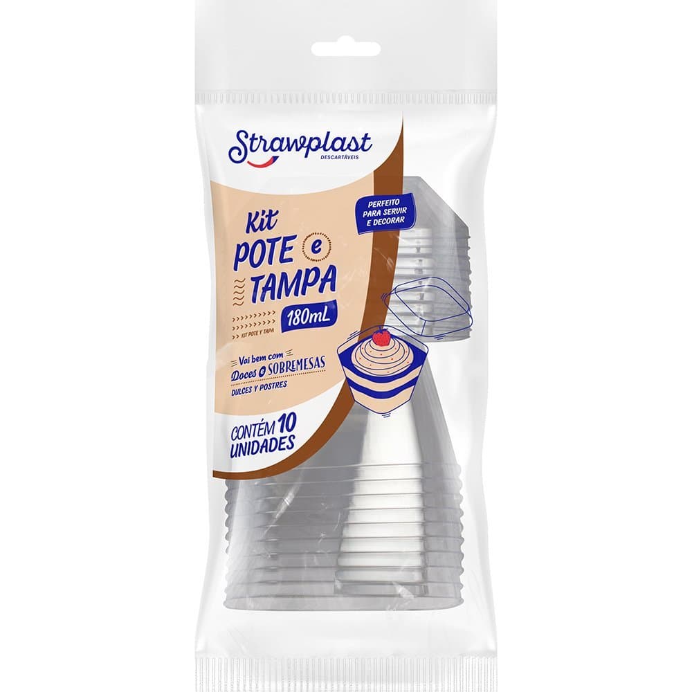 POTE TAMPA 180 ML 10 UNIDADES STRAWPLAST