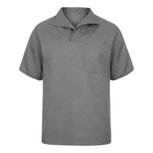 Camisa Brim Manga Curta Cinza Uniforme de Trabalho