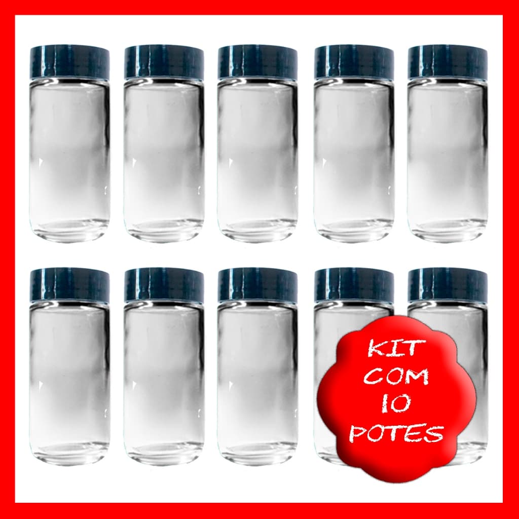 Frasco Pote Tempero 100ml - Kit com 10 vidros com tampa plástica
