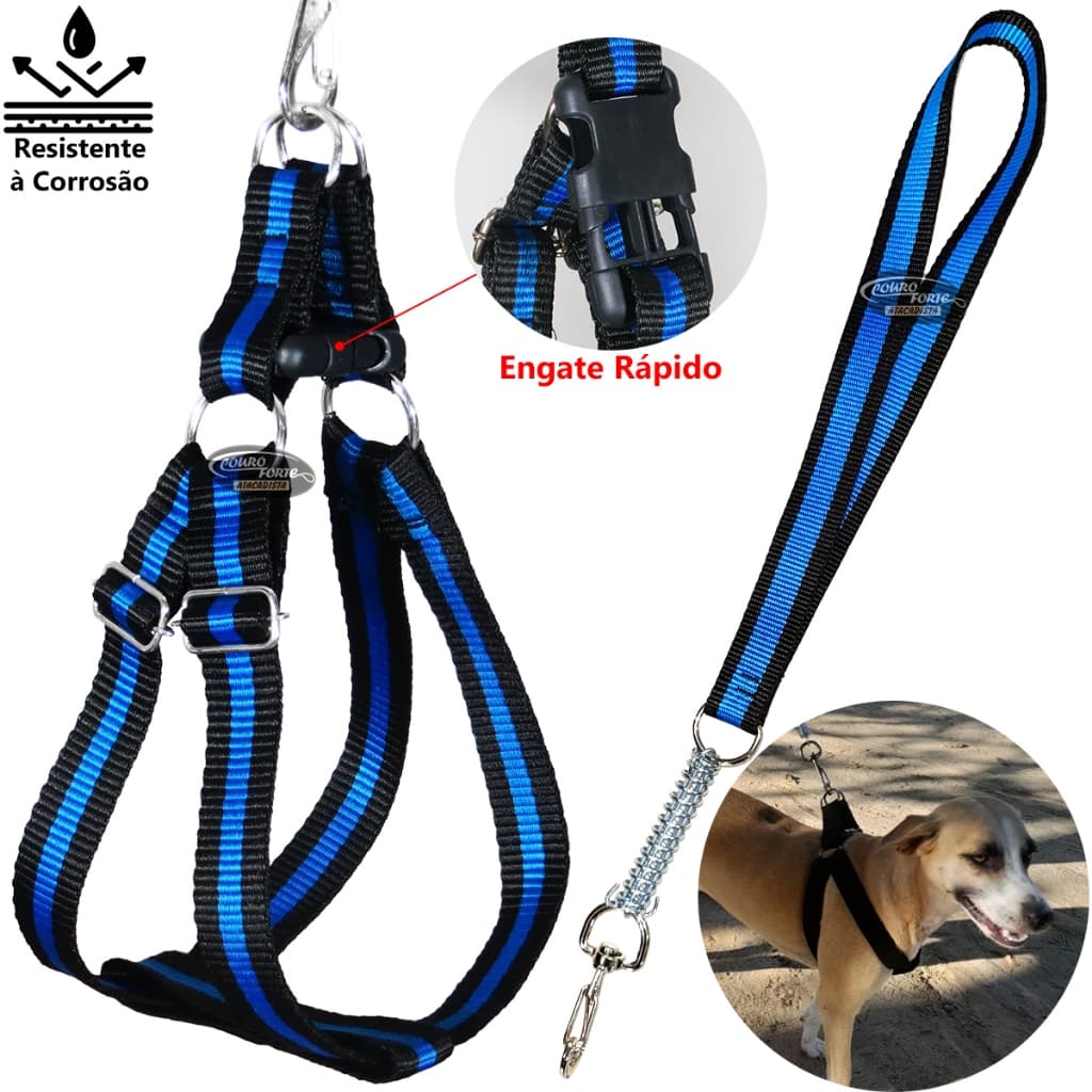 Coleira com Regulagem e Guia Peitoral Cachorro Pequeno Médio e Grande Pastor alemão Husky American