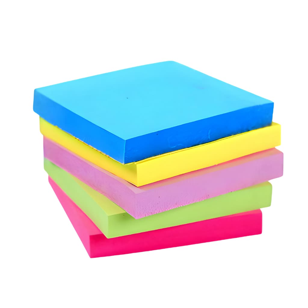 Bloco 2000Folhas 5 Cores Lembrete Notas Anotações Recados Colorido Neon Autoadesivo Multiuso 5x5cm