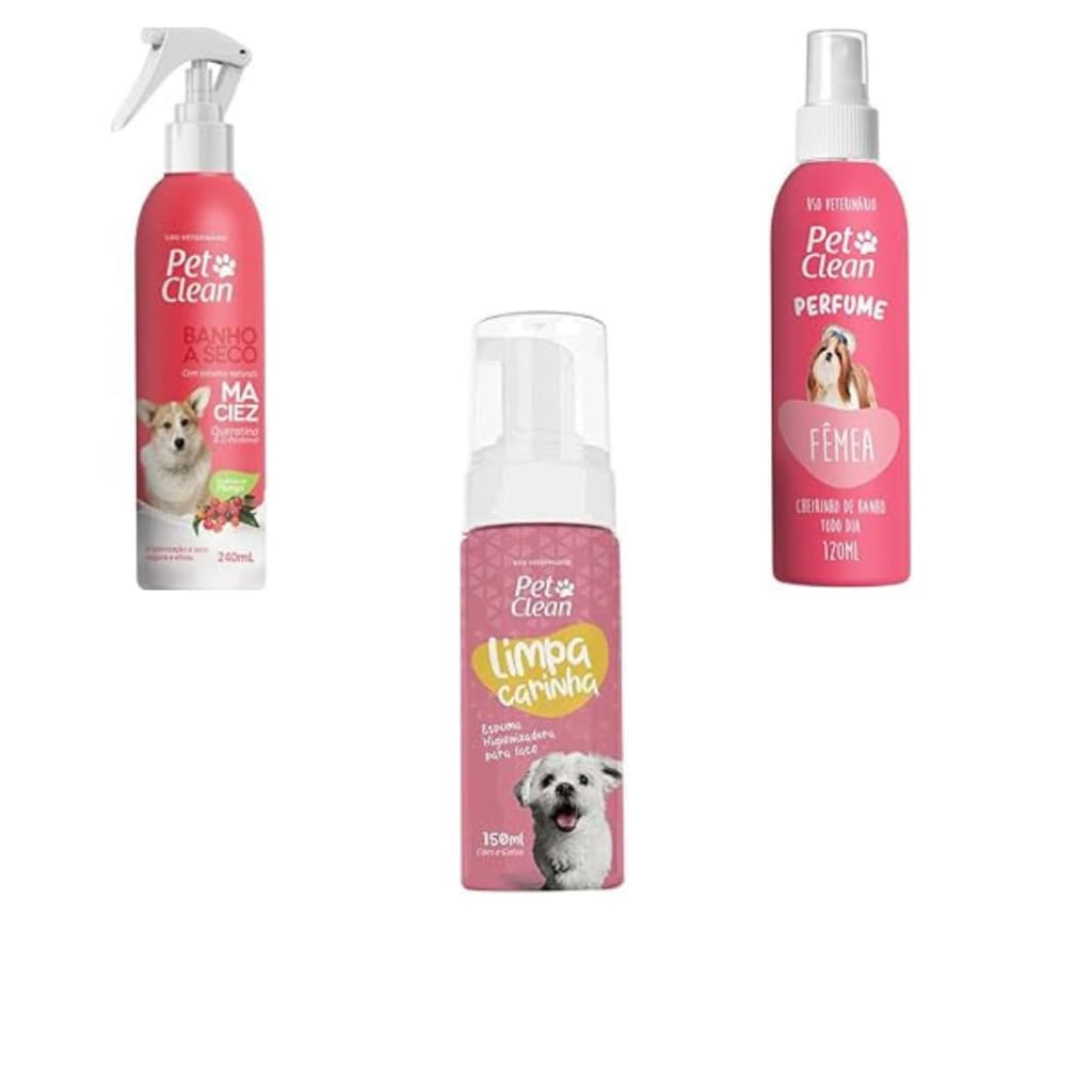 kit limpa carinha 150ml + banho seco 240ml + perfume 120ml