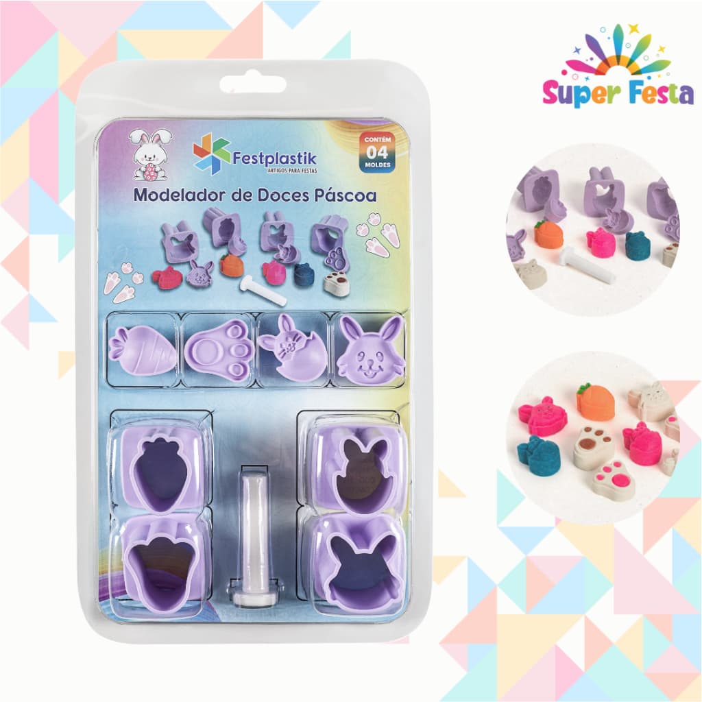 Kit Modelador de Doces Corações, Letras, Números, Páscoa, Festa Junina ou Halloween - Festplastik