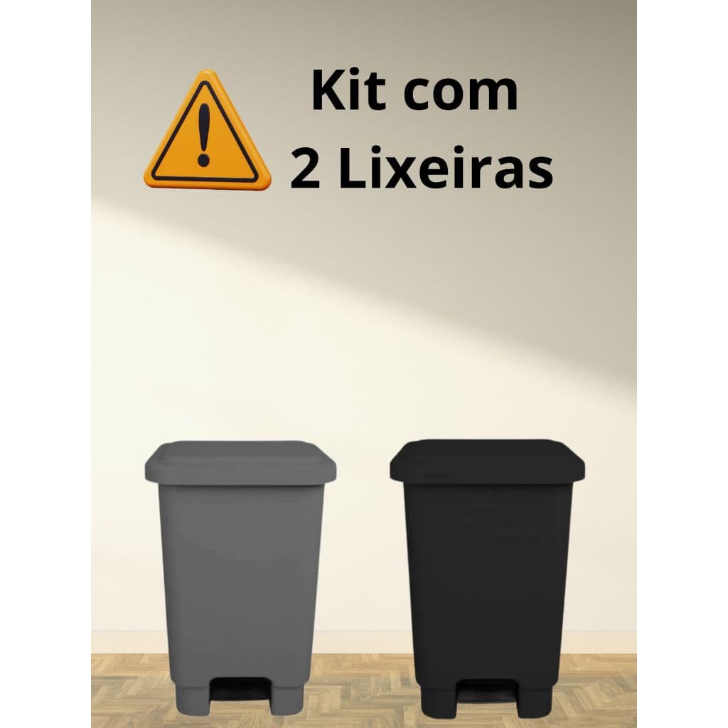 Kit 2  Lixeiras 50L com Pedal Plástico Cesto Resistente Reforçada Multiuso Banheiro Cozinha