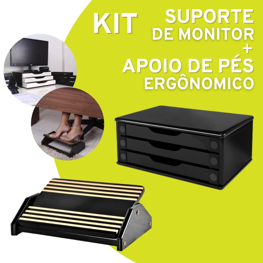 KIT ESCRITÓRIO SUPORTE ERGONÔMICO E SUPORTE DE MONITOR