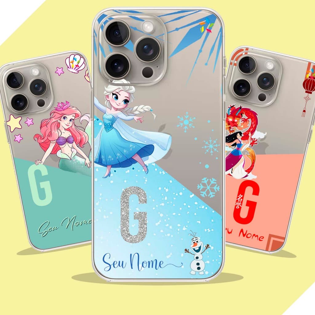 Capa Capinha Personalizada Anti-Impacto - Coleção Princesas Com Nome - Para Todos Modelos de Celular